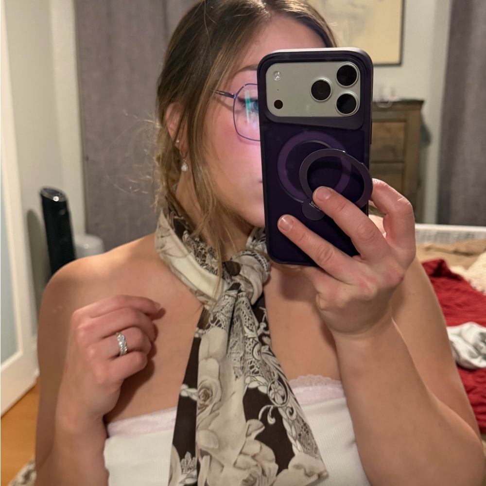 St John Silk Y2K Scarf Chocolate Brown Cream Floral Lace Print Oblong Wrap Roses